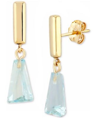 Macy's - Blue Topaz Trapezoid Polished Bar Drop Earrings (3-7/8 ct. t.w.) in 14k Gold