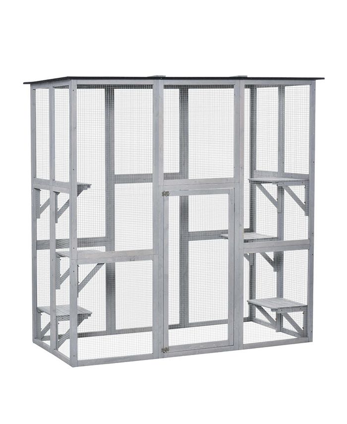 PawHut Large Catio Enclosure Shelter Cage 6 Cat Platforms Grey Macy's
