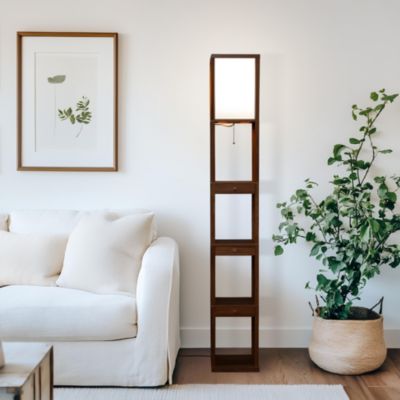 Maxwell Drawer 72" LED Shelf Floor Lamp with Lantern Shade