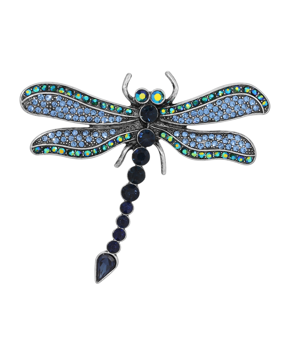 2028 Silver-tone Ab Glass Stone Dragonfly Pin In Blue