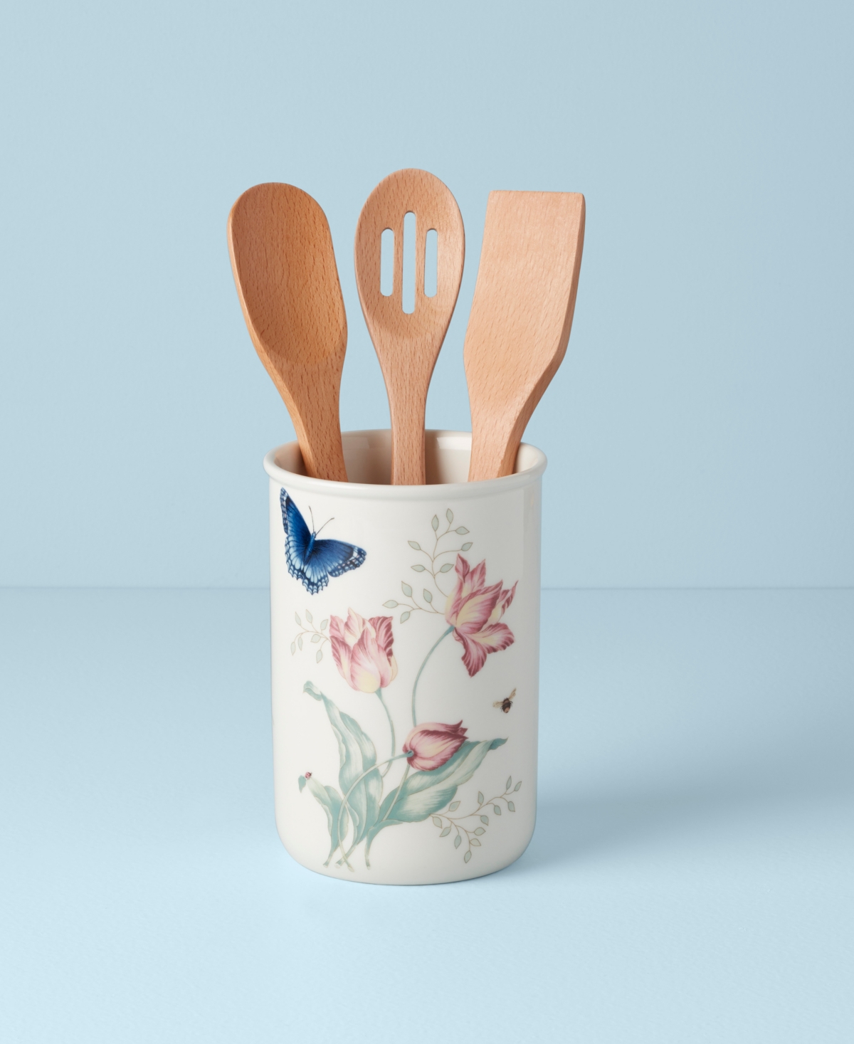 Lenox Butterfly Meadow 4pc Utensil Holder Set In White Body W,pastel Floral And Botanical