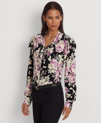 Lauren Ralph Lauren Women's Floral Stretch Jersey Tie-Neck Top