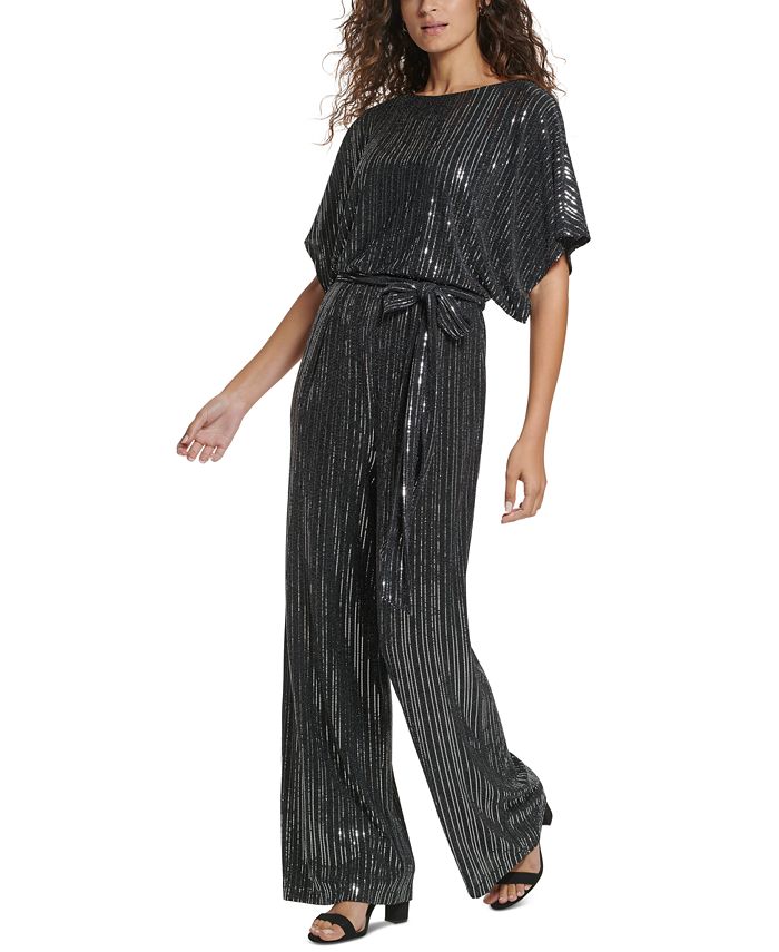 Jessica Howard Women's Metallic ElbowSleeve Jumpsuit Macy's