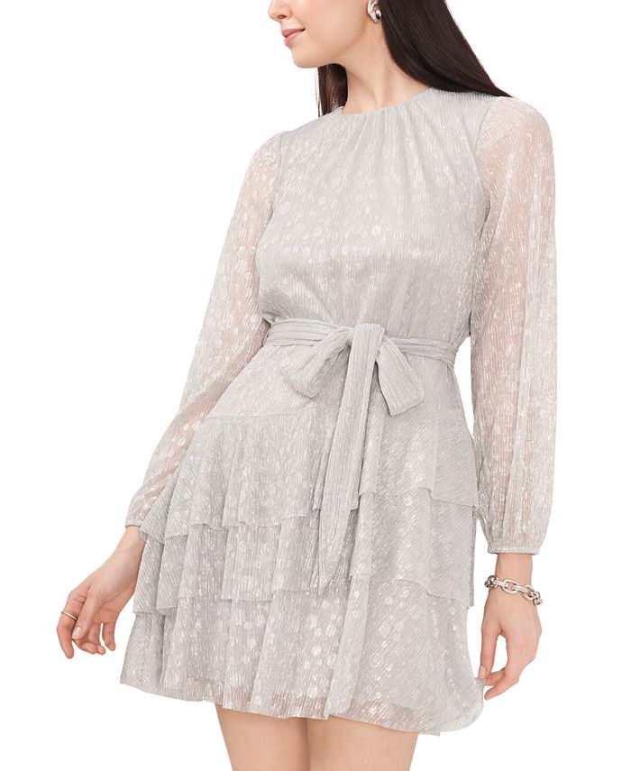 MSK Women's LongSleeve Chiffon TieWaist Fit & Flare Dress Macy's