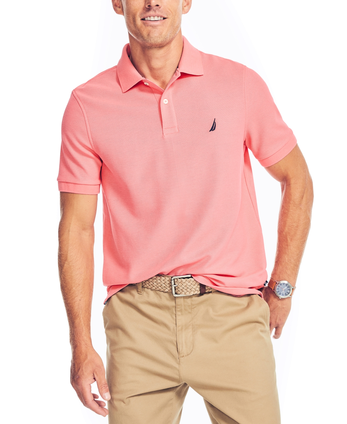 NAUTICA Mens Performance Deck Shirt Pink Classic Fit Button Down Cotton  Blend Polo XS 