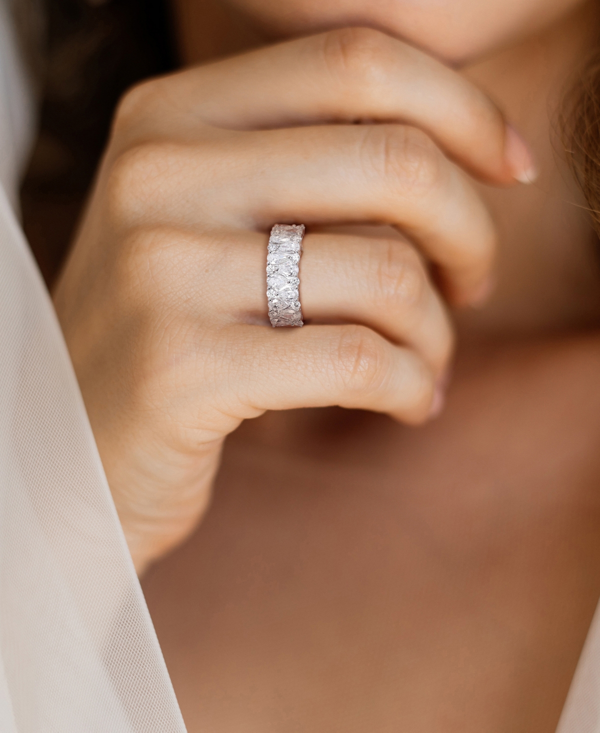 Diamond Pear & Round Semi-Eternity Cluster Ring (2 ct. t.w.) in 14k- White Gold