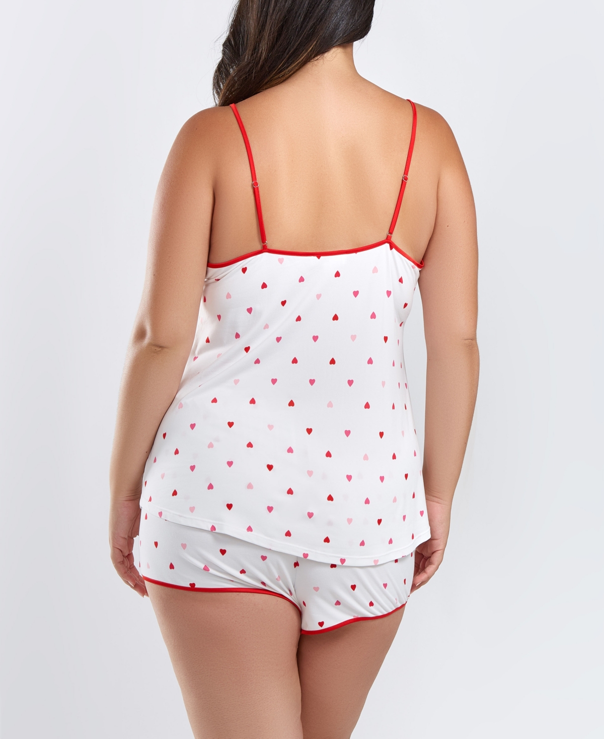 iCollection Kyley Plus Size Heart Printed Pajama Short Set Trimmed in Red - White-Red