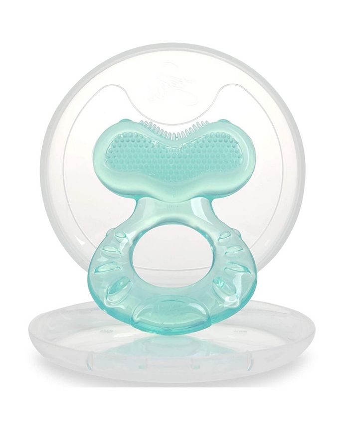 Nuby Silicone Teether with Bristles, Includes Hygienic Case, Aqua, 2