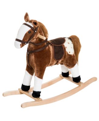 Qaba Kids Plush Rocking Horse Ride-on Pony w/ Realistic Sound, Brown ...