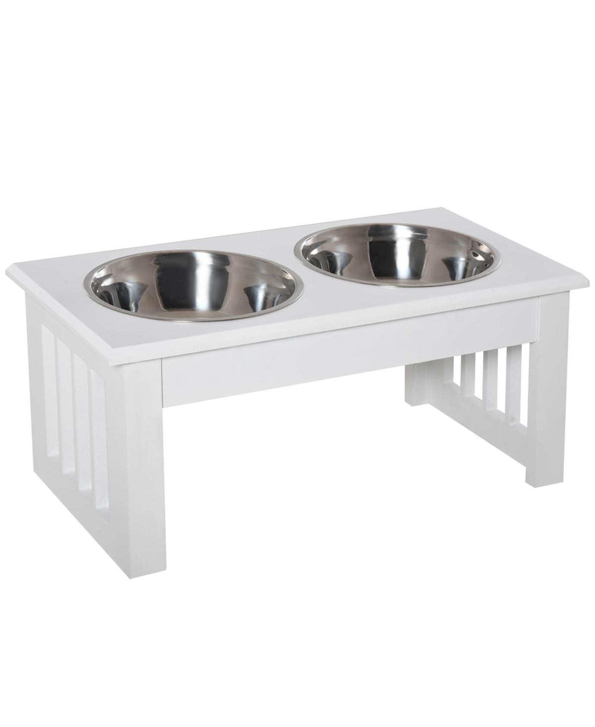 Modern Elevated Pet Food Bowl Feeder Dishes, Set of 2 White - White