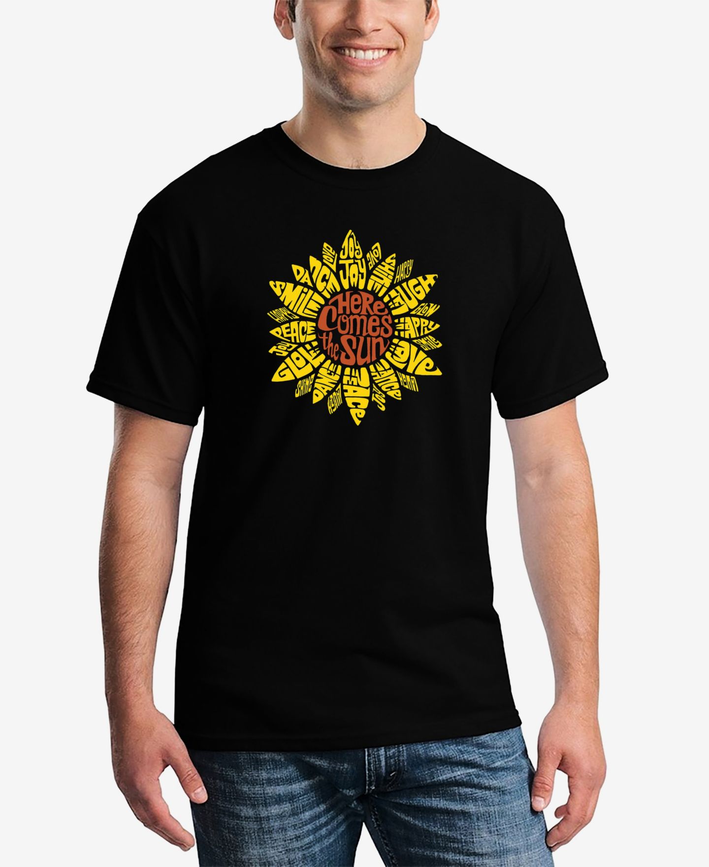 Мужская футболка LA Pop Art Sunflower Word Art Short Sleeve, цвет: Чёрный — фото 1