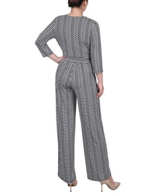 Petite Short 3/4 Sleeve Belted Wide Leg Jumpsuit