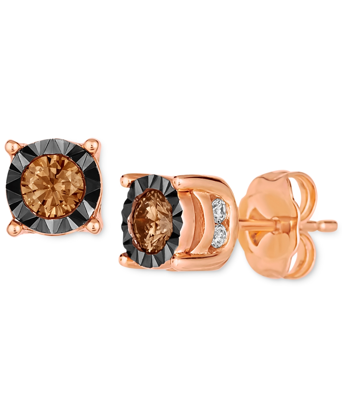 Chocolate Diamond & Nude Diamond Stud Earrings (1/2 ct. t.w) in 14k Rose Gold (Also Available in White Gold or Yellow Gold) - K Strawberry Gol