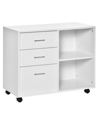 HOMCOM Wood File Cabinet Side Board 3 Drawer Shelf Caster Wheels, White ...