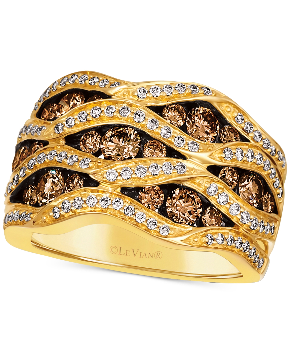 Le Vian Chocolatier Chocolate Diamond (1-1/3 Ct. T.w.) & Vanilla Diamond (1/2 Ct. T.w.) Wavy Statement Ring In K Honey Gold Ring
