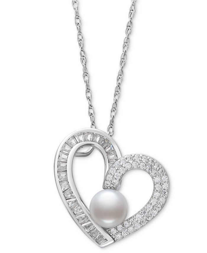 Molah 925 Sterling Silver Cultured Freshwater Pearl & Cubic Zirconia Swirl Pendant Necklace - Adjustable 16-18" - View #10