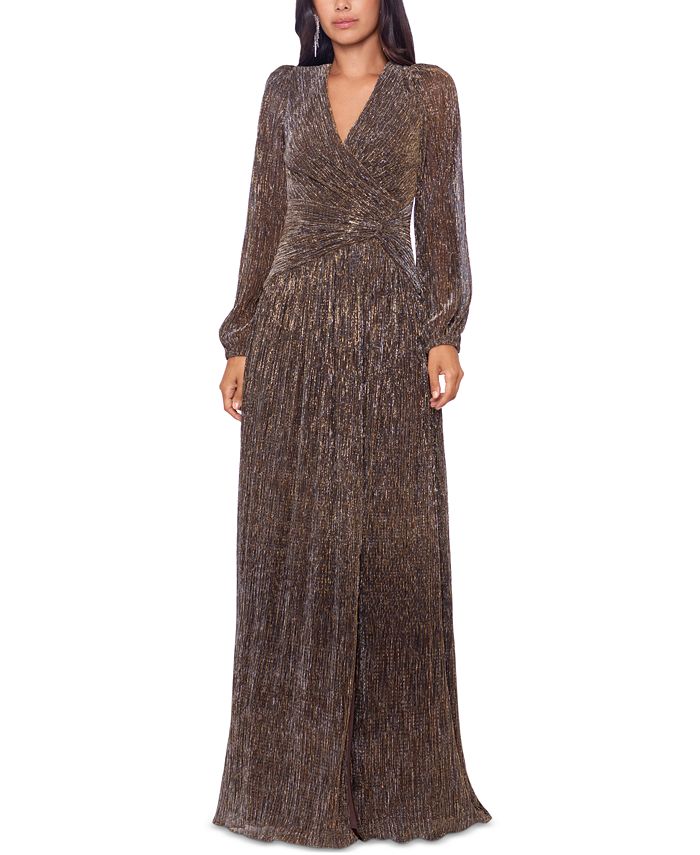 XSCAPE Women's Long-Sleeve V-Neck Metallic Gown & Reviews - Dresses ...