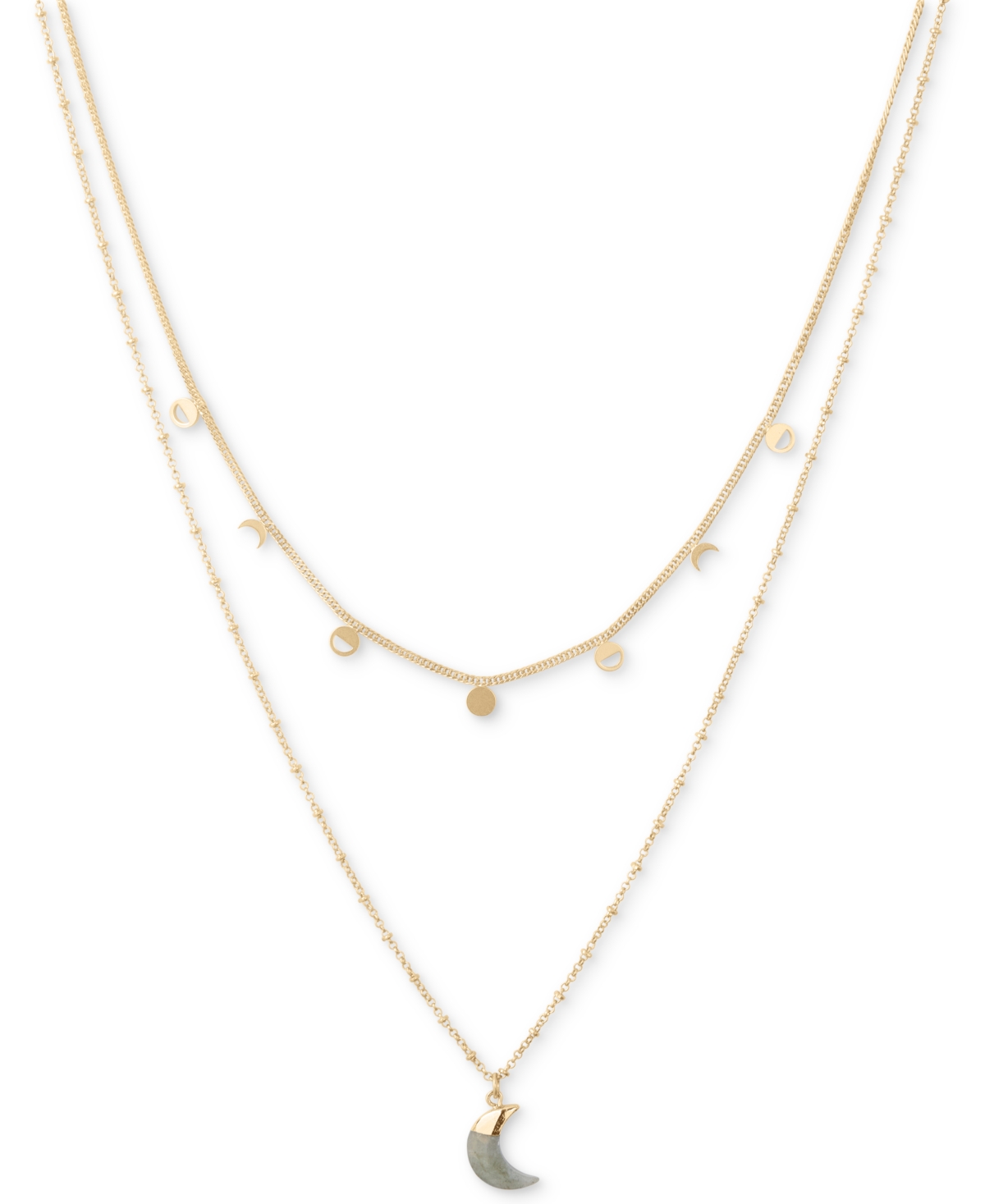 Lucky Brand Gold-tone Gemstone Moon & Phase Charm Layered Pendant Necklace, 16" + 2" Extender