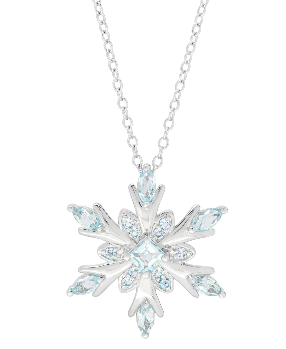 Macy's Blue Topaz (3/4 Ct. T.w.) & Cubic Zirconia Snowflake 18" Pendant Necklace In Sterling Silver