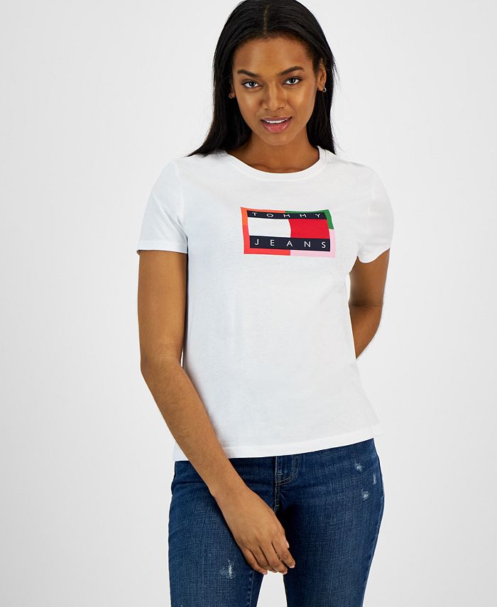 complicaties Momentum komen Tommy Jeans Women's Cotton Color Border Flag Logo Tee Top & Reviews - Tops  - Women - Macy's