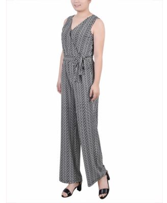 Petite Short Sleeveless Belted Jumpsuit