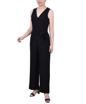 Petite Short Sleeveless Belted Jumpsuit