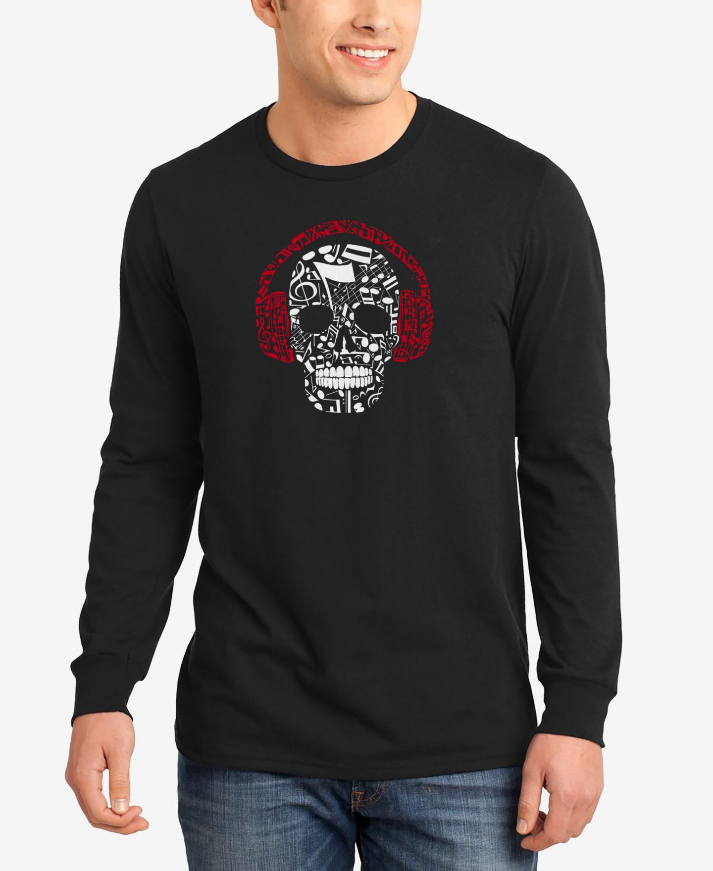 Мужская футболка LA Pop Art Music Notes Skull Word Art Long Sleeves, цвет: Чёрный — фото 1