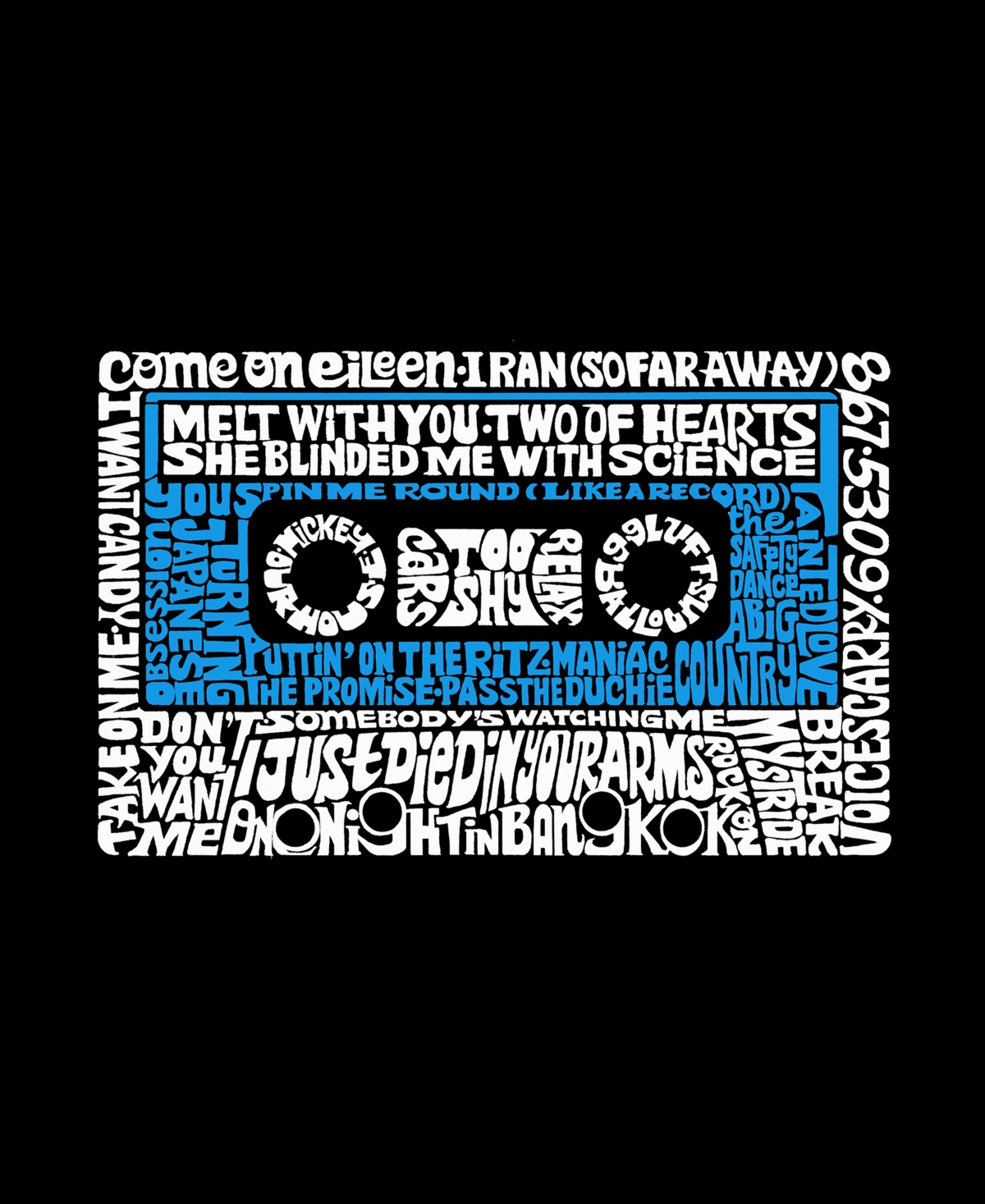 La Pop Art Men's 80s One Hit Wonders Word Art Long Sleeves T-shirt