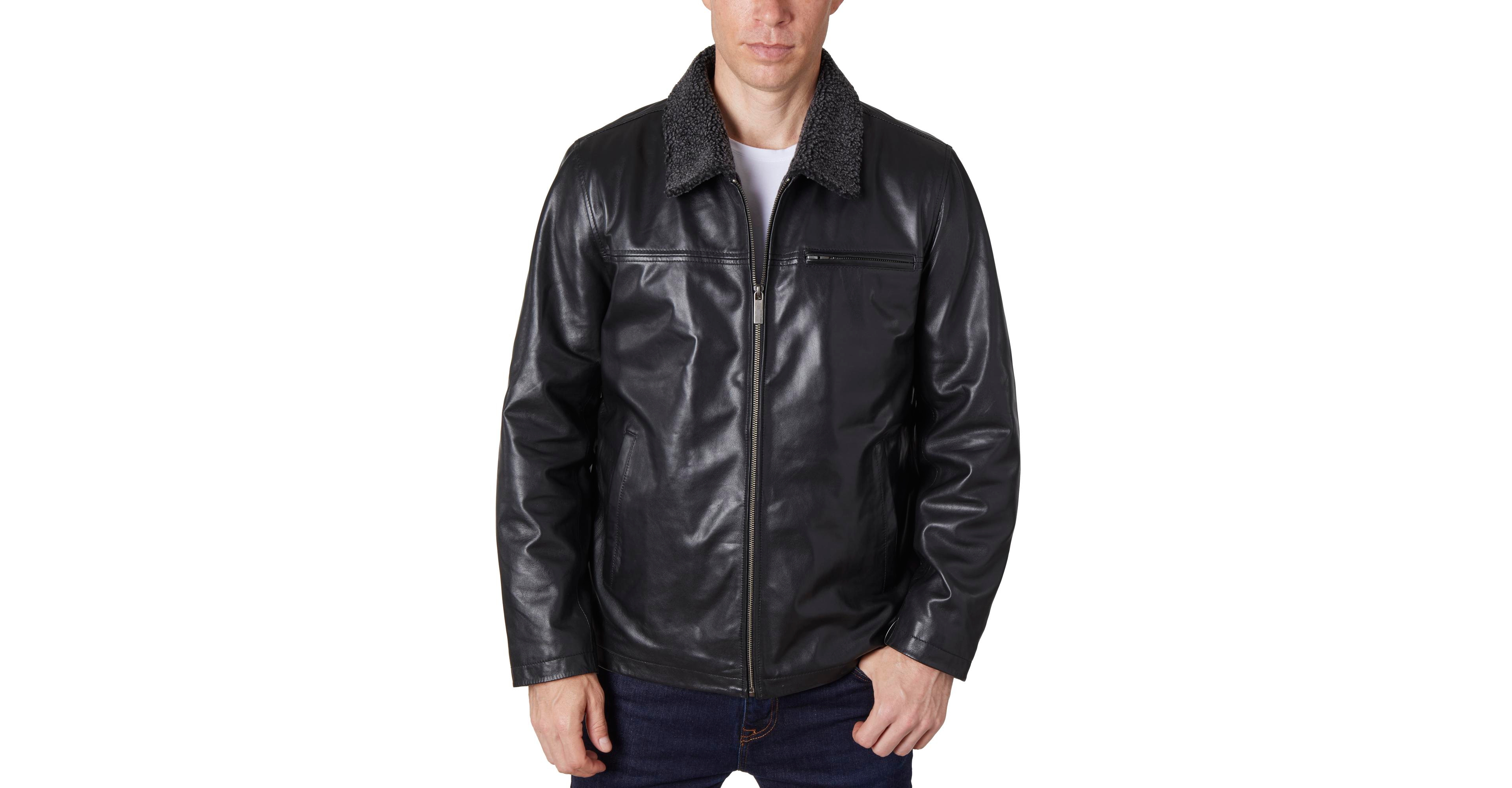 Perry Ellis Men's Zipper Leather Jacket