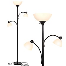 Sky Dome Double LED Torchiere Floor Lamp with 2 Reading Arms - Black