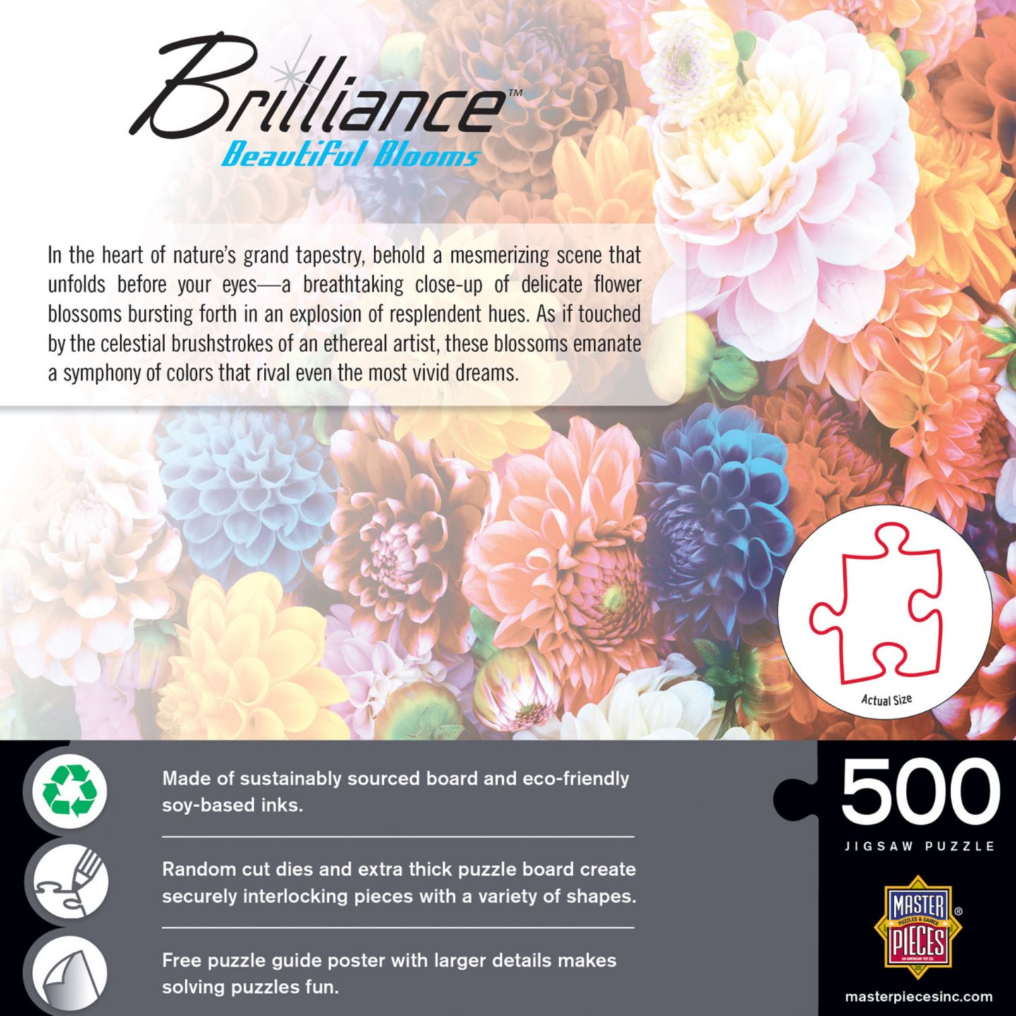 Детский пазл MasterPieces Puzzles Brilliance Beautiful Blooms Floral 550 Piece Puzzle, Ages 14+, цвет: Разноцветный — фото 3