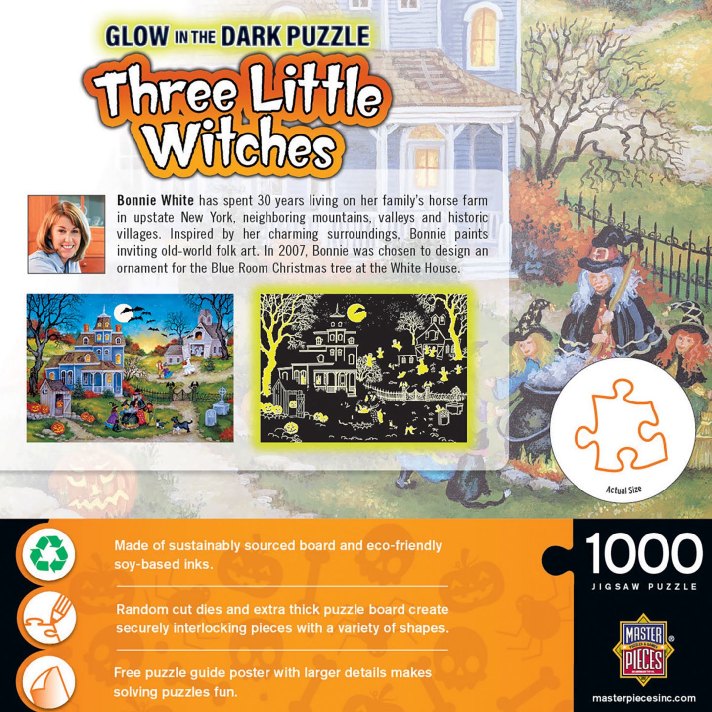 Детский пазл MasterPieces Puzzles MasterPieces Glow in the Dark - Three Little Witches 1000 Piece Puzzle, цвет: Разноцветный — фото 3