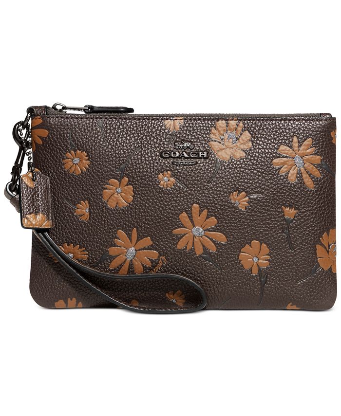 COACH Horse & Carriage Leather Wristlet Wallet, Glitter Floral Print 7.5  NWT