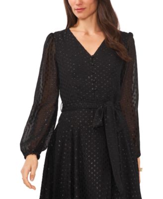 MSK Women's Clip-Dot V-Neck Fit & Flare Dress