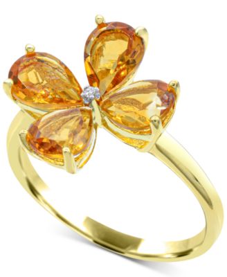 Macy's - Citrine (2-1/4 ct. t.w.) & Diamond Accent Flower Ring in 14k Gold-Plated Sterling Silver