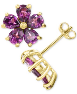 Macy's - Rhodolite Garnet (2-7/8 ct. t.w.) & Diamond Accent Flower Stud Earrings in 14k Gold-Plated Sterling Silver
