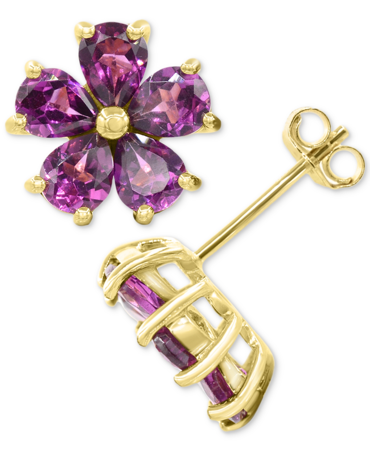 Macy's Rhodolite Garnet (2-7/8 Ct. T.w.) & Diamond Accent Flower Stud Earrings In 14k Gold-plated Sterling