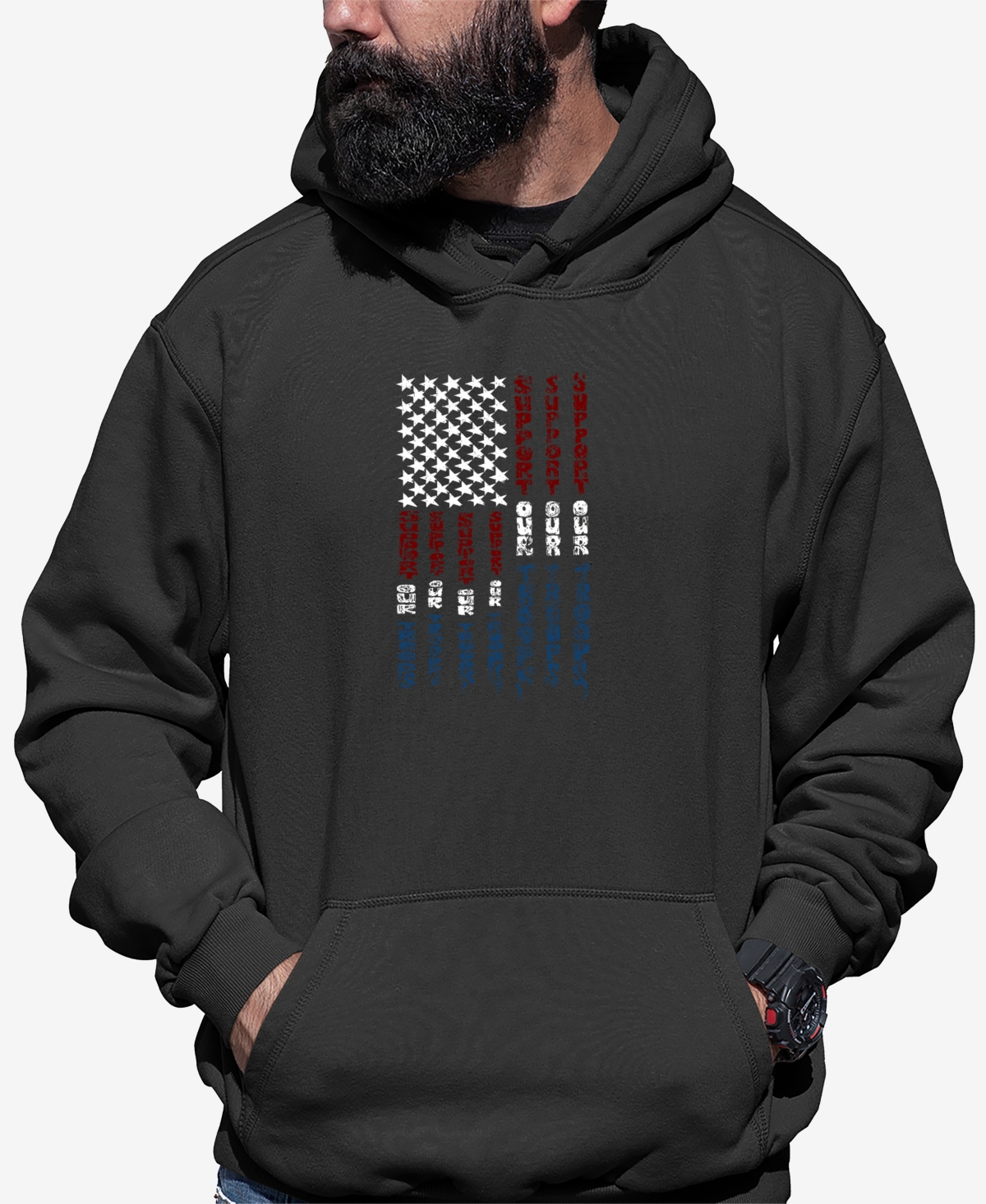 La Pop Art Men's Support Our Troops Word Art Hooded Sweatshirt