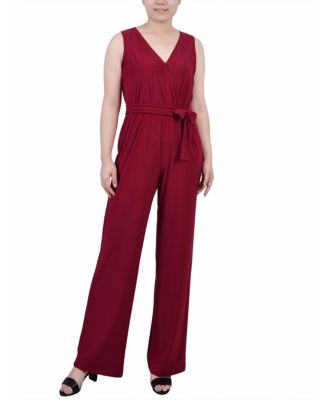 NY Collection Petite Sleeveless Belted Jumpsuit Macy s