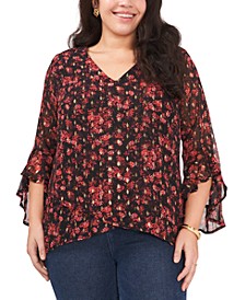 Plus Size Printed Flutter-Sleeve Top