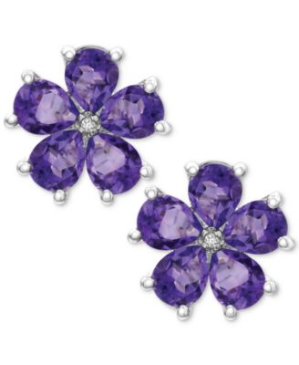 Amethyst (3-1/3 ct. t.w.) & Diamond Accent Flower Stud Earrings in Sterling Silver (Also in Rhodolite Garnet)
