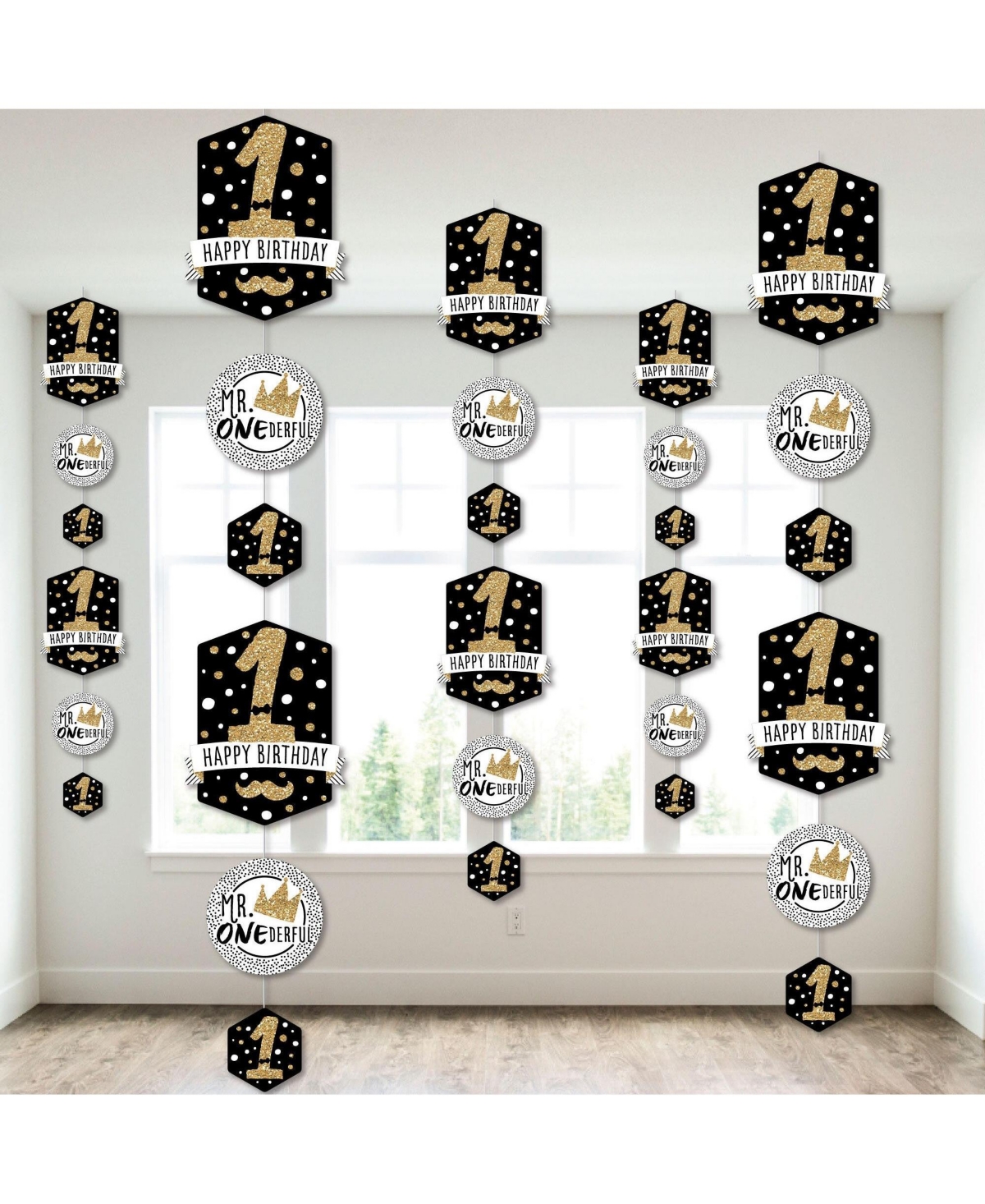 1st Birthday Little Mr. Onederful - Party Hanging Vertical Decor - 30 Pieces
