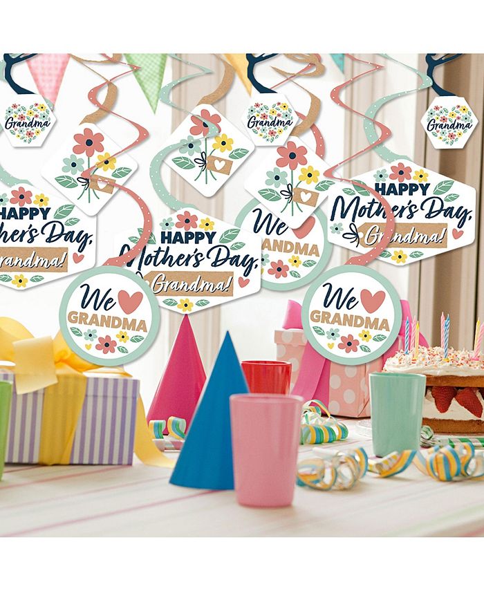 Big Dot of Happiness Grandma, Happy Mother's Day We Love Grandmother Hanging Party Decor Swirls