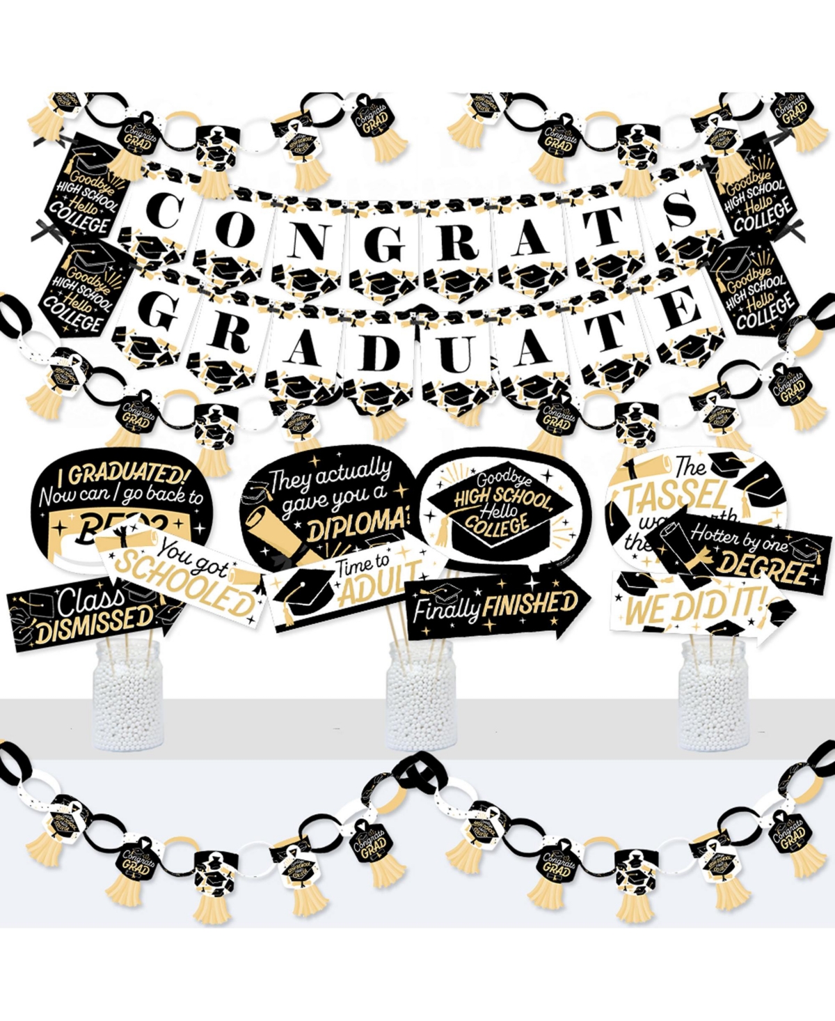 Big Dot of Happiness Goodbye High School, Hello College - Banner and Photo Booth Decorations - Graduation Party Supplies Kit - Doterrific Bundle