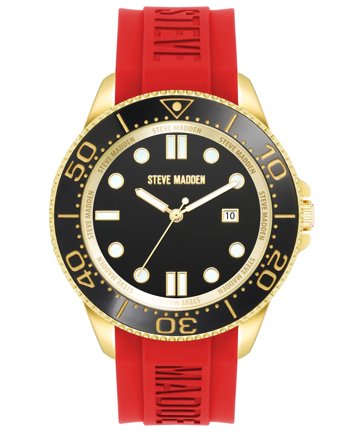 Steve Madden Women's Red Silicone Band Watch, 44mm In Gold-tone,red