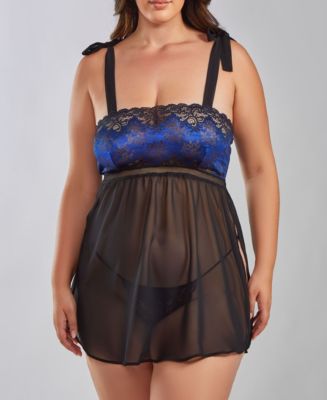 Lace and Mesh Babydoll and Panty Curvy Size main image 1
