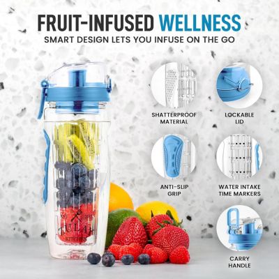 34oz Leakproof Fruit Infuser Water Bottle with Full Length Infusion Rod