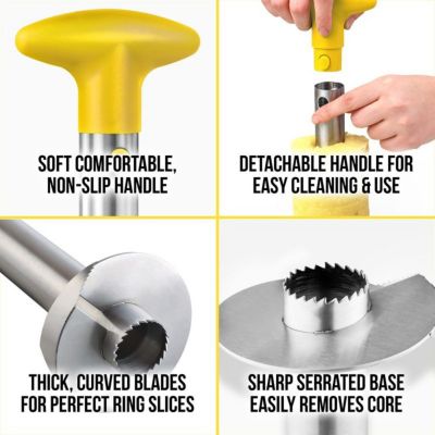 Heavy Duty 2pc Pineapple Corer & Slicer Set – Includes Eye Removal Tool with Reinforced Blade