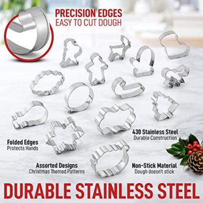 (14-Pieces) Metal Christmas Cookie Cutters - Stainless Steel Christmas Cookie Cutters With Folded Edges