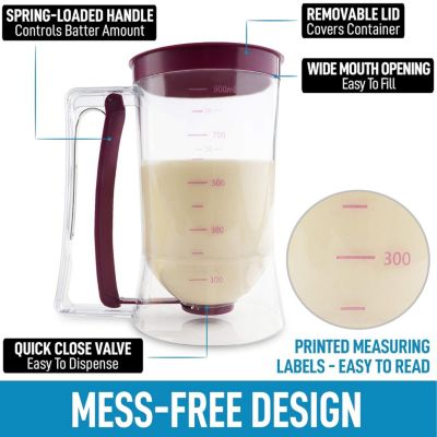 4 Cup Pancake Batter Dispenser with Squeeze Handle - Pancake Dispenser for Batter with Measuring Label